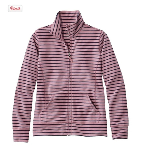 LL Bean Women's Ultrasoft Sweatshirt‎ Full-Zip Mock-Neck Jacket Orchid Stripe - Picture 1 of 9